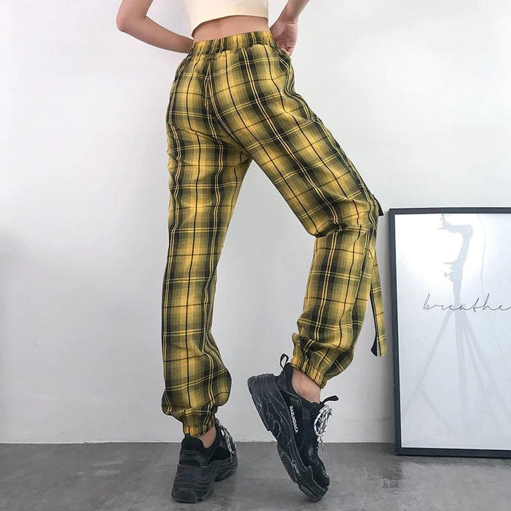 Ribbon Plaid Cargo Pants - Cargo Chic