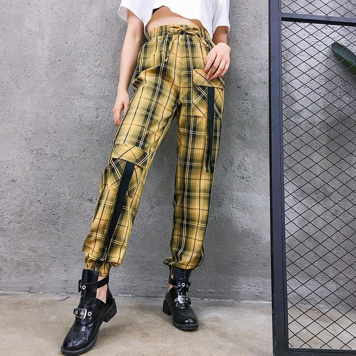 Ribbon Plaid Cargo Pants - Cargo Chic