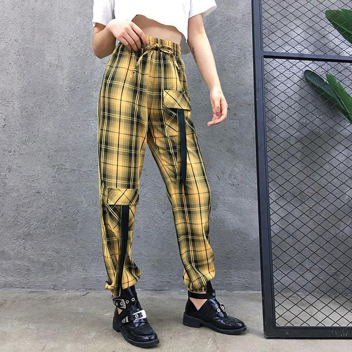 Ribbon Plaid Cargo Pants - Cargo Chic