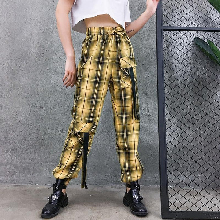 Ribbon Plaid Cargo Pants - Cargo Chic