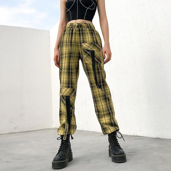 Ribbon Plaid Cargo Pants - Cargo Chic