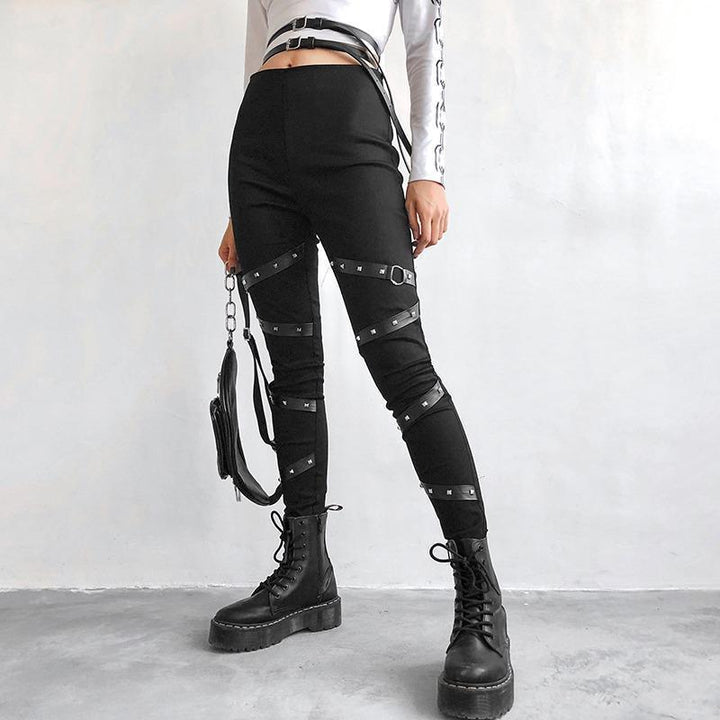 Ribbon Rivets Legging Pants - Cargo Chic