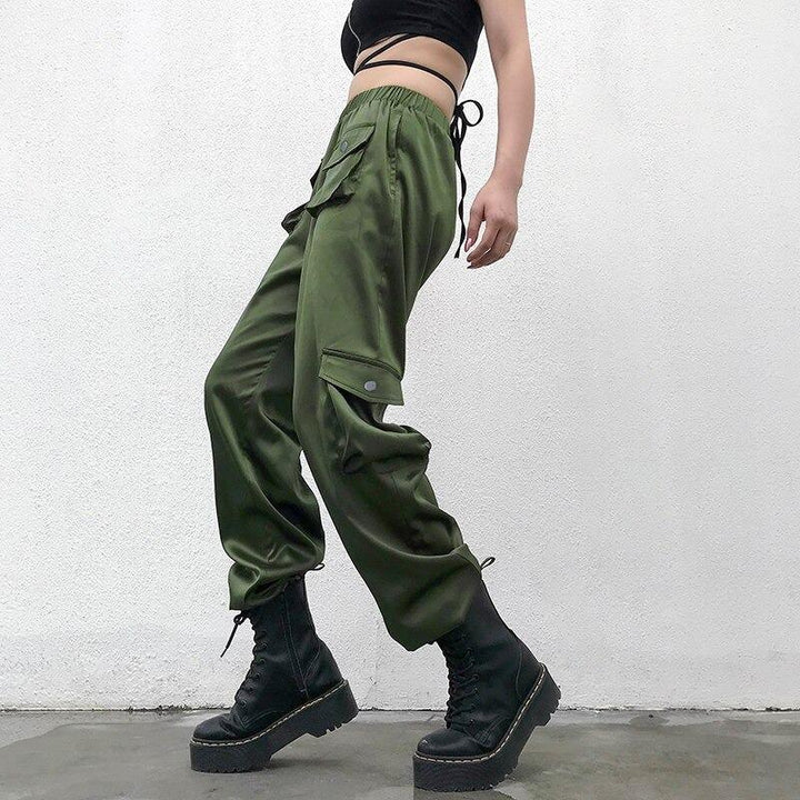 Satin Front Pocket Pants - Cargo Chic