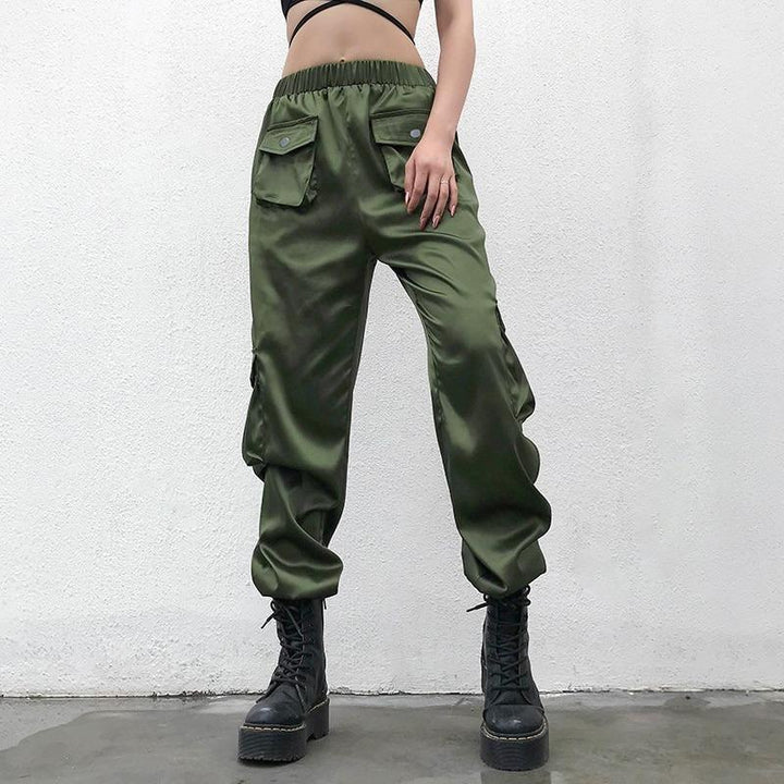 Satin Front Pocket Pants - Cargo Chic