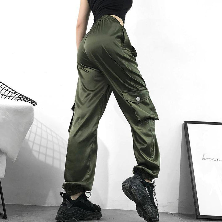 Satin Front Pocket Pants - Cargo Chic